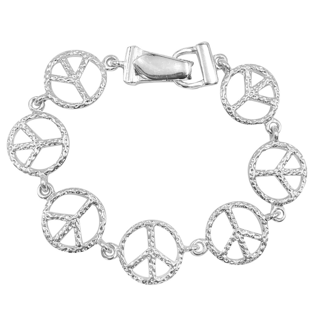 Peace Sign Symbol Silver Tone Magnetic Clasp Bracelet